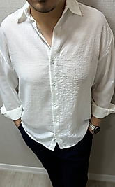 Bambu Beyaz Keten Gömlek