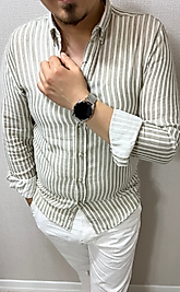 Yeşil Çizgili  Keten Gömlek