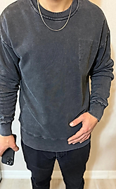 Yıkamalı Sweatshirt Cep  Detaylı Koyu Gri