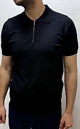 Siyah Renk Yarım Fermuar Detaylı Triko T-Shirt