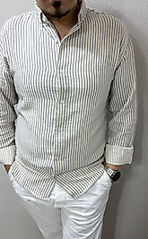 Gri Çizgili Müslin Keten Gömlek