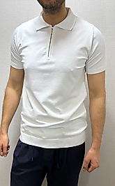 Beyaz Renk Yarım Fermuar Detaylı Triko T-Shirt