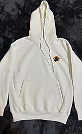 Ekru Baskılı Kapşonlu Şardonlu Sweatshirt