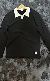 Beyaz Yaka Siyah Şardonlu Sweat