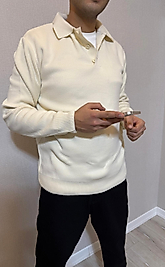 PB Düğme Detaylı Pola Yaka Triko Kazak