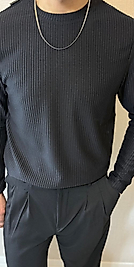 Ottoman Kumaş Bisiklet Yaka Fitilli Triko Medium-SİYAH