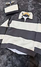 Parçalı Yarım Fermuarlı Şardonlu Kazak