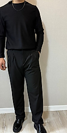 Pileli Baggy kumaş pantalon Medium-SİYAH