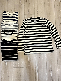 Çift Renkli Örme Kumaş Çizgili Basic Kazak X Large-BEYAZ-SİYAH