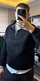 Yarım Fermuar 3 İplik Sweatshirt X Large-SİYAH