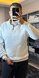 Yarım Fermuar 3 İplik Sweatshirt Medium-BEYAZ
