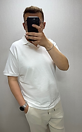 Beyaz Polo V Yaka Tişört