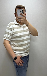 Bej Çizgili Polo Yaka Tişört