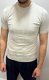 Bisiklet Yaka Triko Bej Tişört