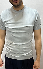 Bisiklet Yaka Triko Gri Tişört