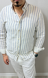 Mavi Çizgili Keten Gömlek