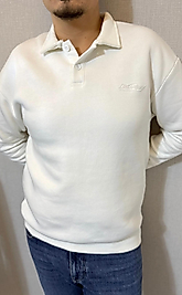 Polo Yaka Düğme Detaylı Beyaz Sweatshirt