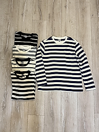 Çift Renkli Örme Kumaş Çizgili Basic Kazak Small-BEYAZ-MAVİ