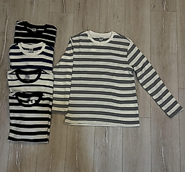 Çift Renkli Örme Kumaş Çizgili Basic Kazak X Large-BEYAZ-GRİ