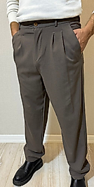 Pileli Baggy kumaş pantalon Medium-Kahverengi