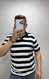 Lacivert Çizgili Polo Yaka Tişört