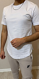 Yırtmaçlı Basic Tişört Large-BEYAZ