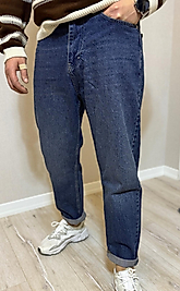 Lacivert yıkamalı Boyfriend Jean