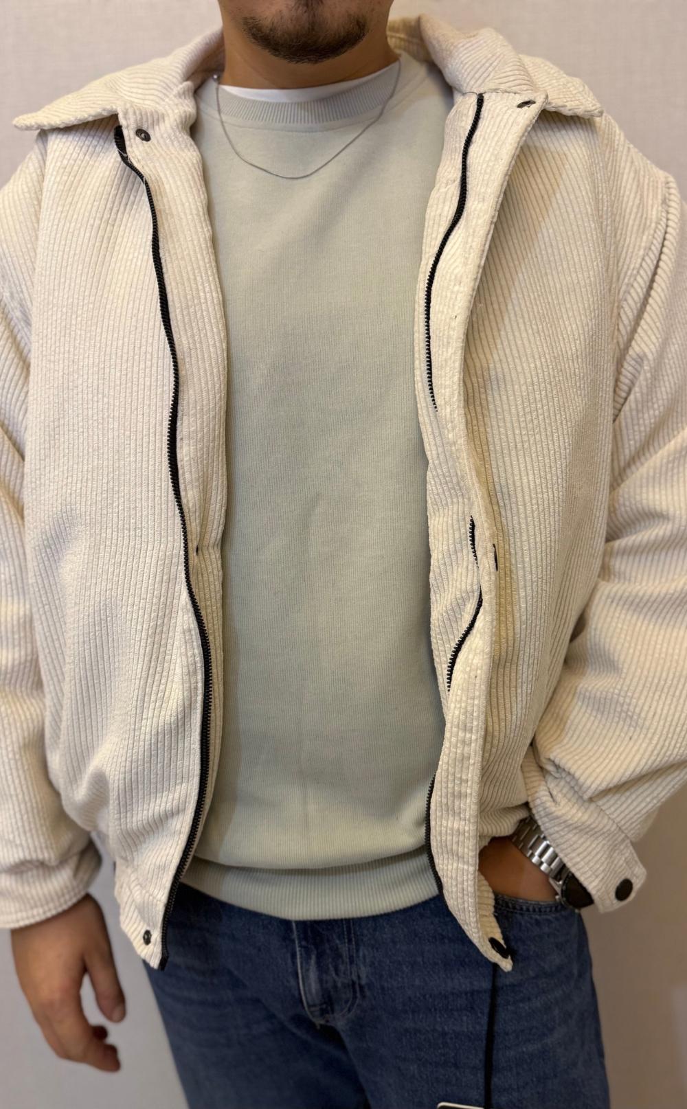 Krem Renk Kadife Bomber Ceket Mont